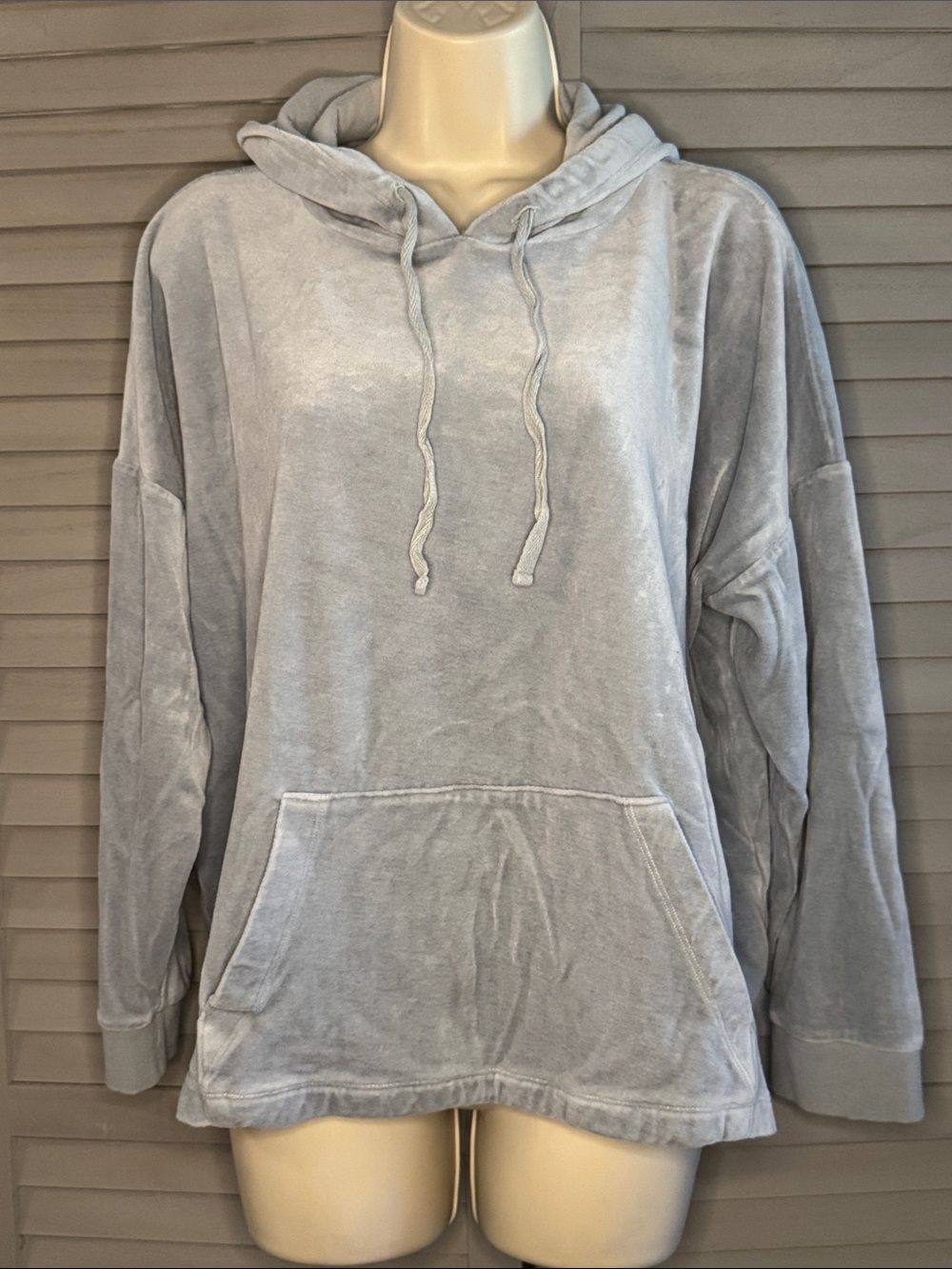 Eileen Fisher Cozy Plush Hoodie in Light Gray Velour SZ L